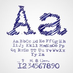Scribble alphabet drawn with blue pen vector N2