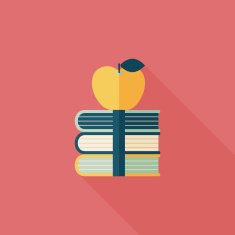 Books tower with apple flat icon long shadow eps10 N8