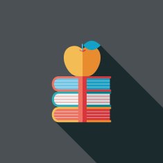 Books tower with apple flat icon long shadow eps10 N9