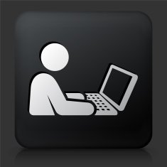 Black Square Button with Stick Figure and Laptop