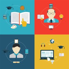 Flat design icons of education online learning and research