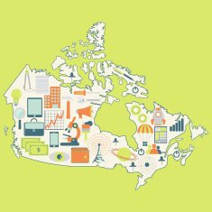 Map of Canada with technology icons