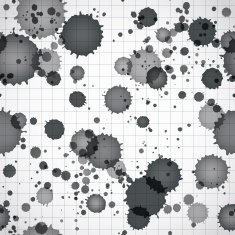 Black ink splats on a copybook page seamless background