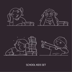 School kids set drawed on a blackboard 02 N2