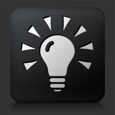 Black Square Button with Shining Light Bulb