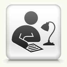 White Square Button with Studying Icon