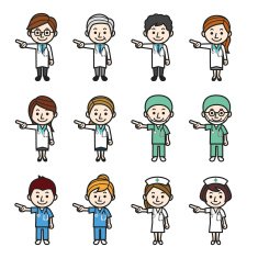 Health care workers pointing