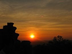 Beautiful sunset on Angkor Wat in Cambodia