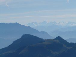 mountain ranges in the blue haze