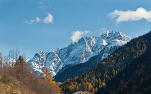 autumn landscape on the background of snow-capped mountains in Switzerland