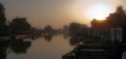 peaceful evening over river at sunset