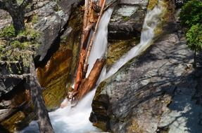 waterfall, water rushing from rock