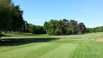 wide golf course with green grass landscape on a sunny day