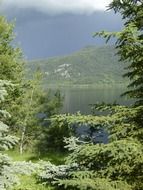 canim lake in thunderstorm weather scenery