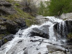 mountain river cascade at spring landscape