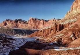 Beautiful landscape of the colorful sandstone mountains at blue sky in Utah, USA