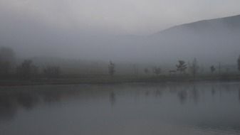 Landscape picture of the foggy countryside