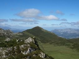 panorama of the green mountain ranges of the Pyrenees