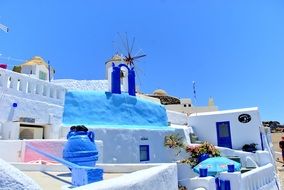 landscape of blue and white buildings in santorini