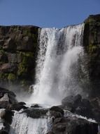 highest waterfall among large rocks in iceland