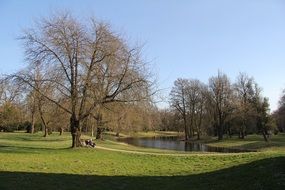 park bench near lake scene