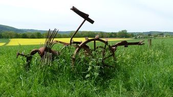 Rusty tool in grass