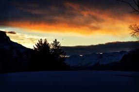 night landscape over the mountains