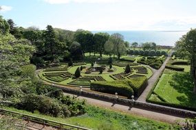 beautiful garden at sea, uk, scotland, dunrobin castle park