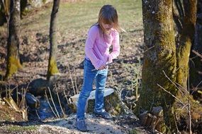 Blonde Girl with Red in forest