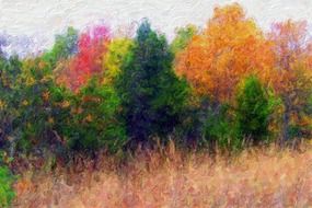 canvas with bright autumn scenery