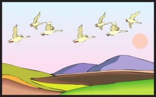 graphic image of geese in flight over picturesque nature