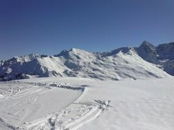 ski tracks at snowy mountains, austria, pitztal