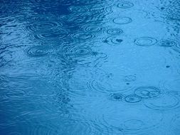 raindrops on the blue water surface