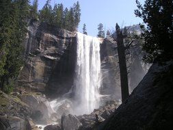 beautiful waterfall on rock, USA, california, yosemite national park