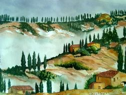 art drawing of landscape of tuscany