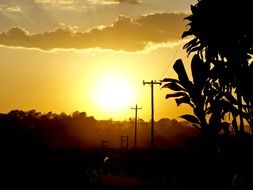 Landscape of bright sun setting