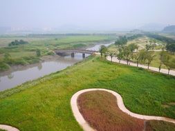 abstract landscape bridge lake