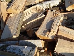 wood for the fireplace in the sun