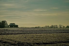 landscape of frosty winter evening