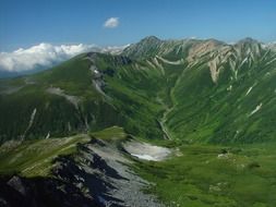Panorama of green mountains in rural Japan