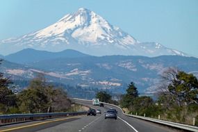 winding highway in view of scenic mount hood, usa, oregon
