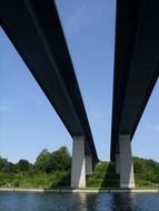 bottom view of the road bridge over the river