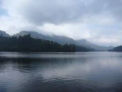 Landscape of fog on a lake