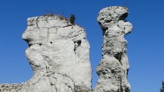 Close-up of the rocks on a background of blue sky