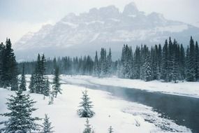 river in the mountains in winter