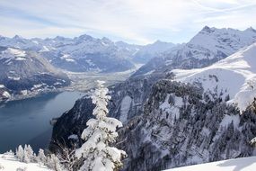 winter landscape of lake lucerne region, switzerland