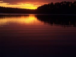 Beautiful sunset on the lake in summer at dusk