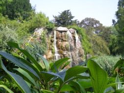 waterfall on the background of palm garden