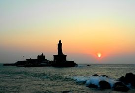 Beautiful and colorful sunset over the Indian ocean beach in India