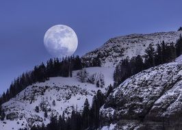 full moon over snowy mountain